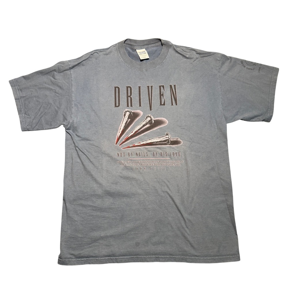 Vintage Driven Christian Jesus T-Shirt Blue Gray XL John 15:13 Nails